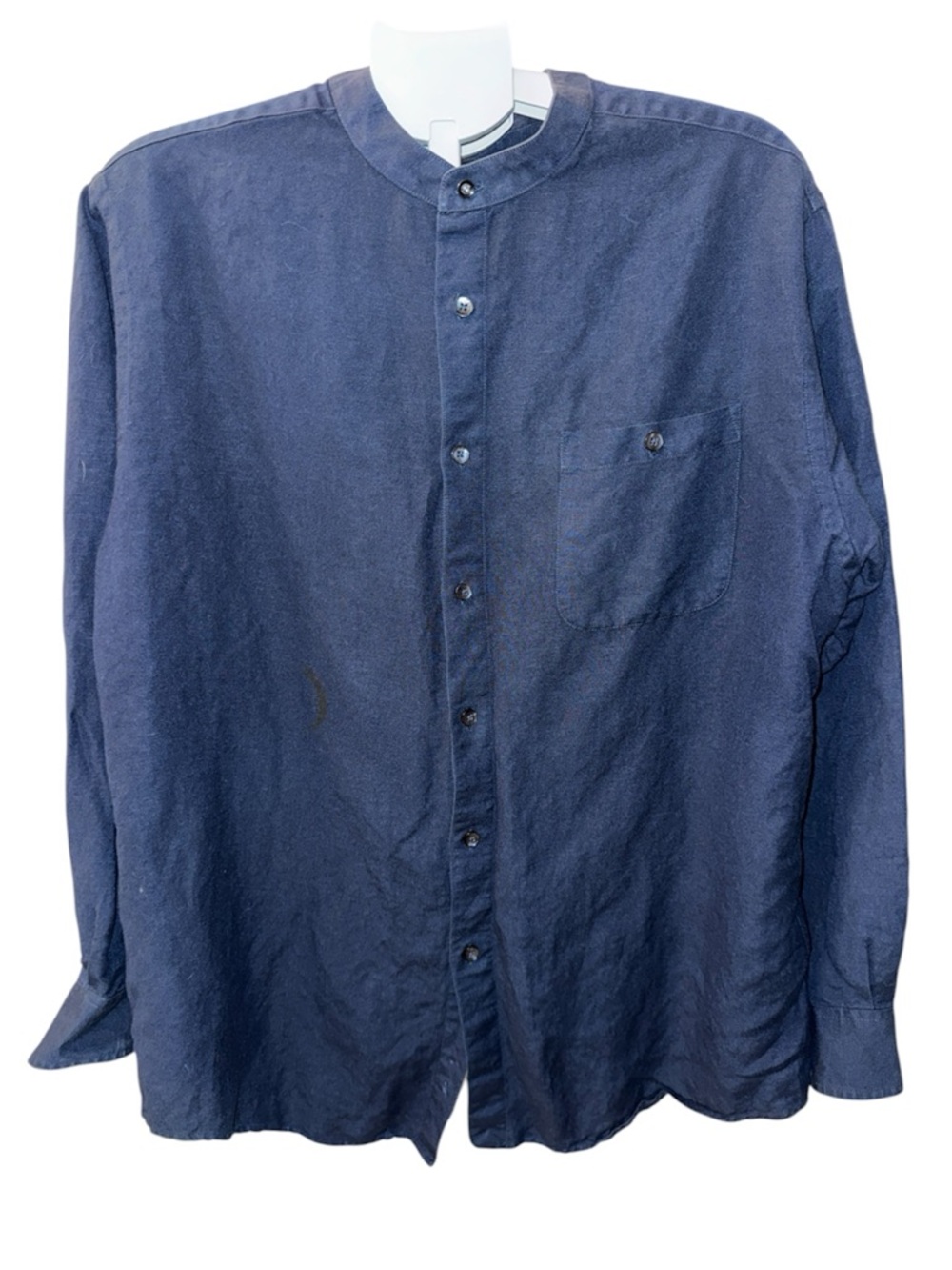 Murano Mens Navy Linen Blend Mandarin Band Collar Button Up Shirt Sz XL